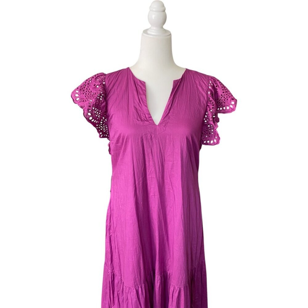 RAILS Gia Eyelet Dress in Berry 100% Cotton Boho Midi Dress Small Purple - Picture 6 of 11